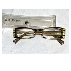 A.J. Morgan Olive Tiger Eye Embellished Reader Glasses 1.25 In Case
